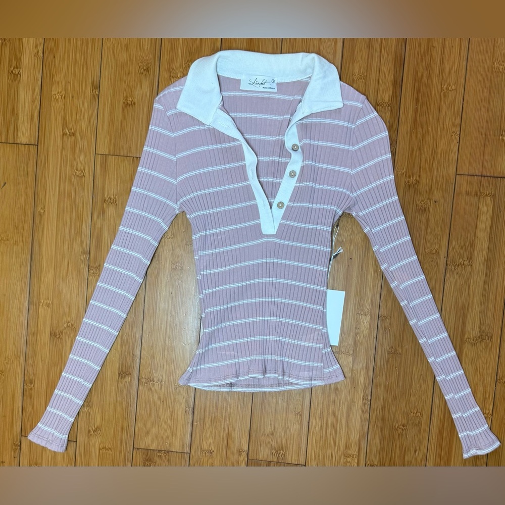 Pink - Mauve Bodycon Long Sleeve Rugby Top